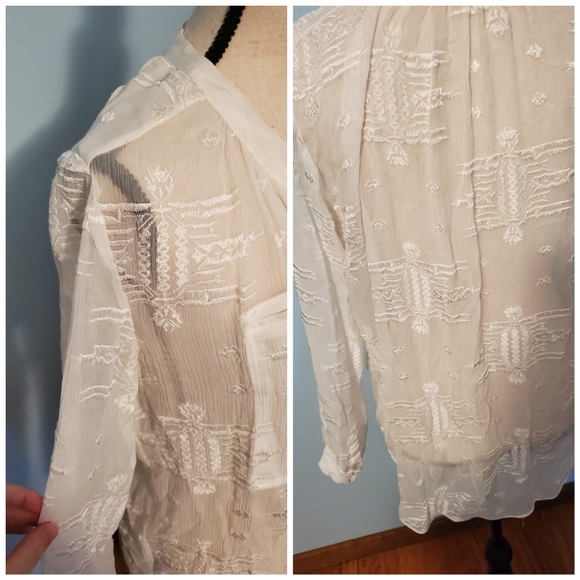 Rebecca Taylor Sheer Tribal White Silk Blouse - Picture 4 of 12